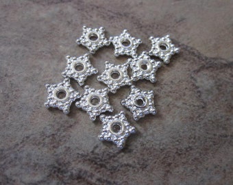 Lot  OF 10 Bead, silver-plated "pewter" (zinc-based alloy), 8x2mm beaded star rondelle. JD252