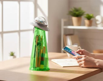 UFO Pencil Case Jar - Creative Transparent Alien Desk Organizer, Spaceship Pen Holder & Backpack Storage Accessory