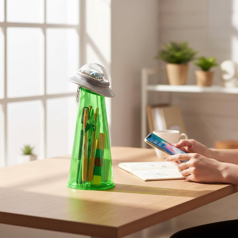 UFO Pencil Case Jar - Creative Transparent Alien Desk Organizer ...