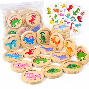 Trädinosaurieminnesspel, matchningsspel med 24 delar, dinosauriemynt i trä, matchande parspel, presentset med dinosaurier