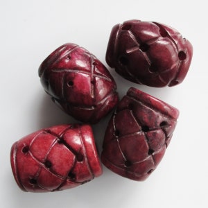 Violet, Wine, Purple Dyed Jade Basket Weave Barrel Beads 24 mm x 16-18 mm