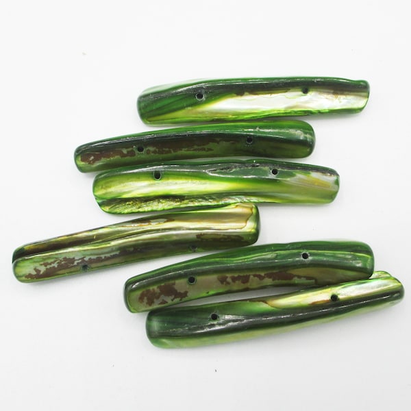 Gorgeous Green Dyed Mother of Pearl Sticks 50 mm - Six