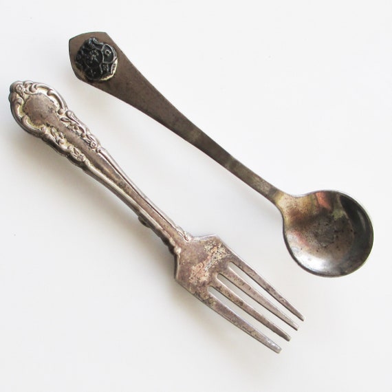 Vintage Spoon and Fork Brooch Gem