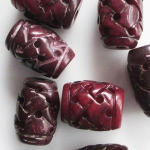 Violet, Wine, Purple Dyed Jade Basket Weave Barrel Beads 18 mm x 14 mm