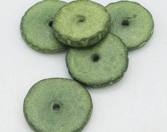Pickle Green Guatemalan Porcelain Disks - 1 bead
