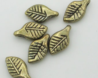 Little Tiny Brass Colored Metal Leaves - 6 Leaves