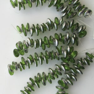 Green and Silver Czech Glass Lentil Beads
