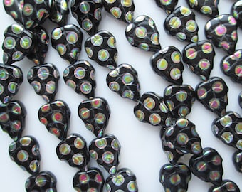 Czech Glass Leaf Beads - Black Leaf Beads - Peacock Beads - 13x10mm - Leaf Beads