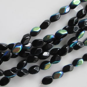 Czech Shiny Black with Blue Green Shine. Rectangle Faceted.