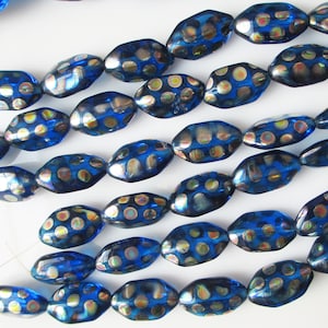 Czech Glass Peacock Blue Oval Beads with little Peacock Dots