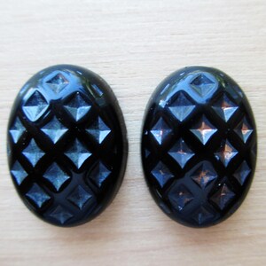 Vintage Faceted Black Glass Cabochons with a diamond cut pattern