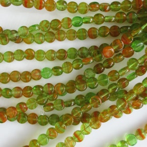 Czech Lime Green and Orange Translucent Coin Beads