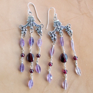 Shibui & Daughters&#39; Garnet, Amethyst and Sterling Silver Earrings