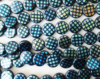Czech Navy Glass 12 mm Beads with Silver Diamond Shaped Dots