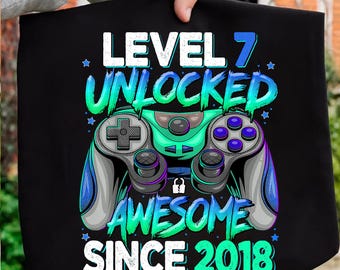 Cumpleaños desbloqueado de nivel 7 (PNG), 7.º cumpleaños de niño gamer (PNG), camiseta de 7.º cumpleaños, desbloqueado (PNG), 7 años, videojuegos (PNG)