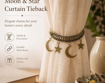 Vintage Star Moon Metal Curtain Clip Celestial Curtain Tieback Holder Elegant Home Decor Accessory for Living Room Bedroom Housewarming
