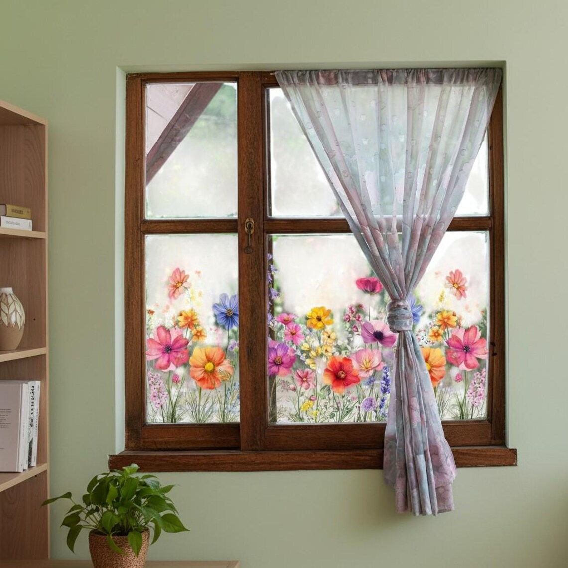 Garden Style Flower Pattern Window Film | Self-adhesive Semi-matte PVC ...