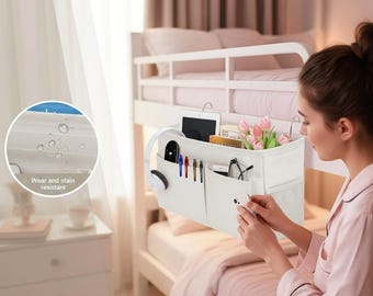 Bolsa de almacenamiento para mesita de noche con correas / Organizador apilable blanco y gris / Solución de almacenamiento para literas y el hogar