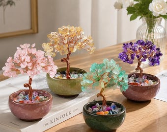 Crystal Tree Decor Pink Crystal Tree Desktop Ornament Feng Shui Inspired Home Decor Tabletop Decoration for Office, Bedroom, Christmas