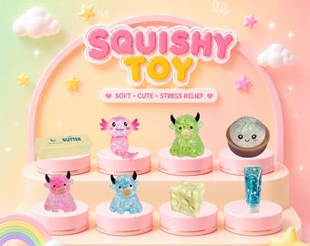 New Squishy Blind Box (2 Pc) TPR Slow Rising Mystery Fidget Toy Bun, Toothpaste, More Equal Chance Stress Relief Gift for Kids, Adults