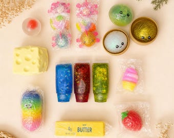 Squishy Blind Box (2 Pc) TPR Slow Rising Mystery Toy Butter Stick, Ice Cream Equal Chance ADHD Stress Relief Fidget Gift for Kids, Adults