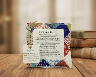 Handmade Prayer Quilt with Cross, Pocket Scripture Quilt, Spiritual Encouragement Gift, Christian Comfort Blanket