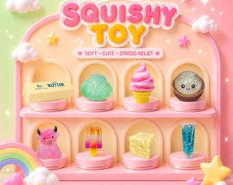 New Squishy Blind Box (2 Pc) Random TPR Stress Relief Toy Bun, Highland Cow & More Equal Chance Mystery Fidget Gift for Kids, Adults