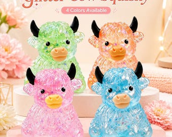 1pc Glitter Crystal Highland Cow Squishy Toy Soft Slow Rising Fidget Sensory Squeeze Toy Stress, Anxiety Relief Gift for Kids & Adults, ADHD