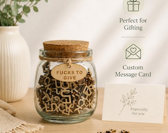 Funny F U C K Glass Bottle Wooden Hollow Letter DIY Desktop Decor Prank Joke Gift for Friends, Coworkers, Birthday, Anniversary Holiday