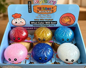Gummy Gel Gold Glitter Bun Squishy Toy | Soft Slow Rising Shiny Steamed Bun Fidget Toy | Cute Stress Relief Squeeze Toy for Kids, Adults