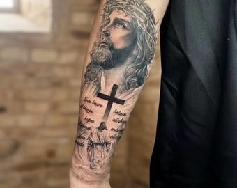 Tijdelijke tattoo met opvallend Jezuskruis en make-upontwerp | Realistische waterdichte reflecterende tattoosticker