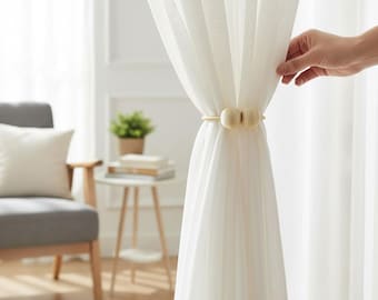 Magnetic Curtain Tiebacks – Earphone-Shaped No-Drill Holdbacks with Tie Strings