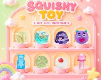 Squishy Blind Box (2 Pc) TPR Slow Rising Mystery Toy Cheese, Penguin, Ice Cream Equal Chance ADHD Stress Relief Fidget Gift for Kids, Adults