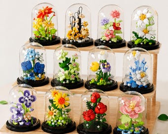 Flower Building Block Set DIY Colorful Mini Decorative Blocks Cute Desktop Decor Stress Relief Craft for Birthday Valentine’s Day