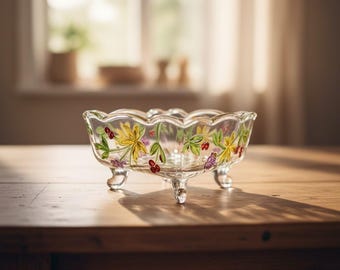 Cenicero de vidrio floral hecho a mano / Organizador de escritorio rectangular vintage y bandeja decorativa / Centro de mesa de estilo europeo