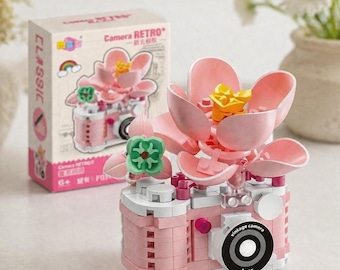 Mini Retro Floral Camera Micro Building Block Set DIY Assembly Model Kit Vintage Flower Desktop Decor Creative Stress Relief Building Toy