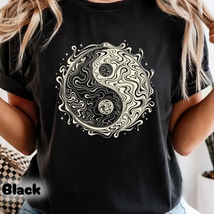 Yin Yang Psychedelic Shirt, Black Fine Line Art, Trippy Festival Tee, Yin Yang Symbol Tee, Unique Gift For Her, Retro Trippy Style