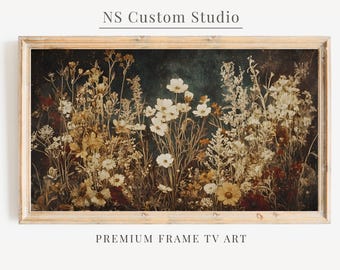 Dark Moody Floral Frame TV Art, Wildflower Painting, Moody Spring Screensaver for TV, Digital Moody Wall Decor