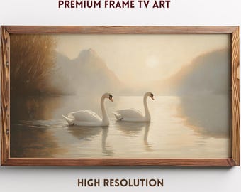 Valentine Romantic Swan Couple Art | Love & Anniversary Samsung Frame TV Digital Download | Elegant Lake Sunset Wall Decor Gift