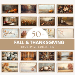 Höst- och Thanksgiving-bildram för TV, vintagehöstmålningar, 50+ säsongsbetonad TV-konst, skärmsläckare för rustikt bondgårdshus, digital nedladdning