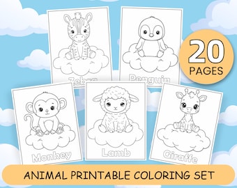 Animal Coloring Pages for Kids | 20 Printable Sheets (Digital Download)