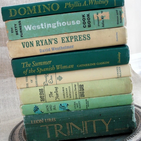 Vintage Books in Shabby Shades of Green - Instant Collection of 8 - CIJ SALE