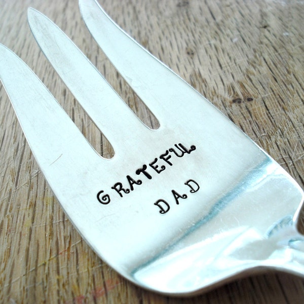 Vintage Silver Plated Hand Stamped Meat Fork - GRATEFUL DAD - Kitchen and Gourmet -  El California 1961 - Add Date to Handle