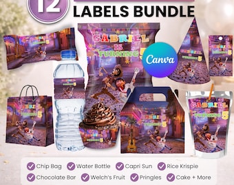 Paquete de etiquetas Coco Labels para fiestas, decoración para fiestas Coco Labels, decoración de cumpleaños, bolsa de papas fritas, etiqueta para botella de agua, envoltorio de chocolate, etiqueta Caprisun