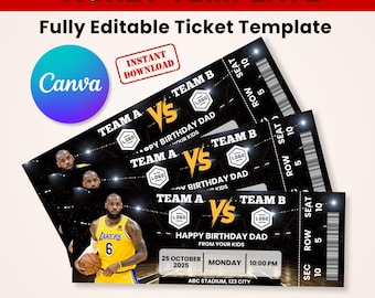 Entradas de baloncesto personalizadas, entradas de la NBA, entradas sorpresa de baloncesto, plantillas de entradas de baloncesto, entradas de regalo de baloncesto, entradas deportivas