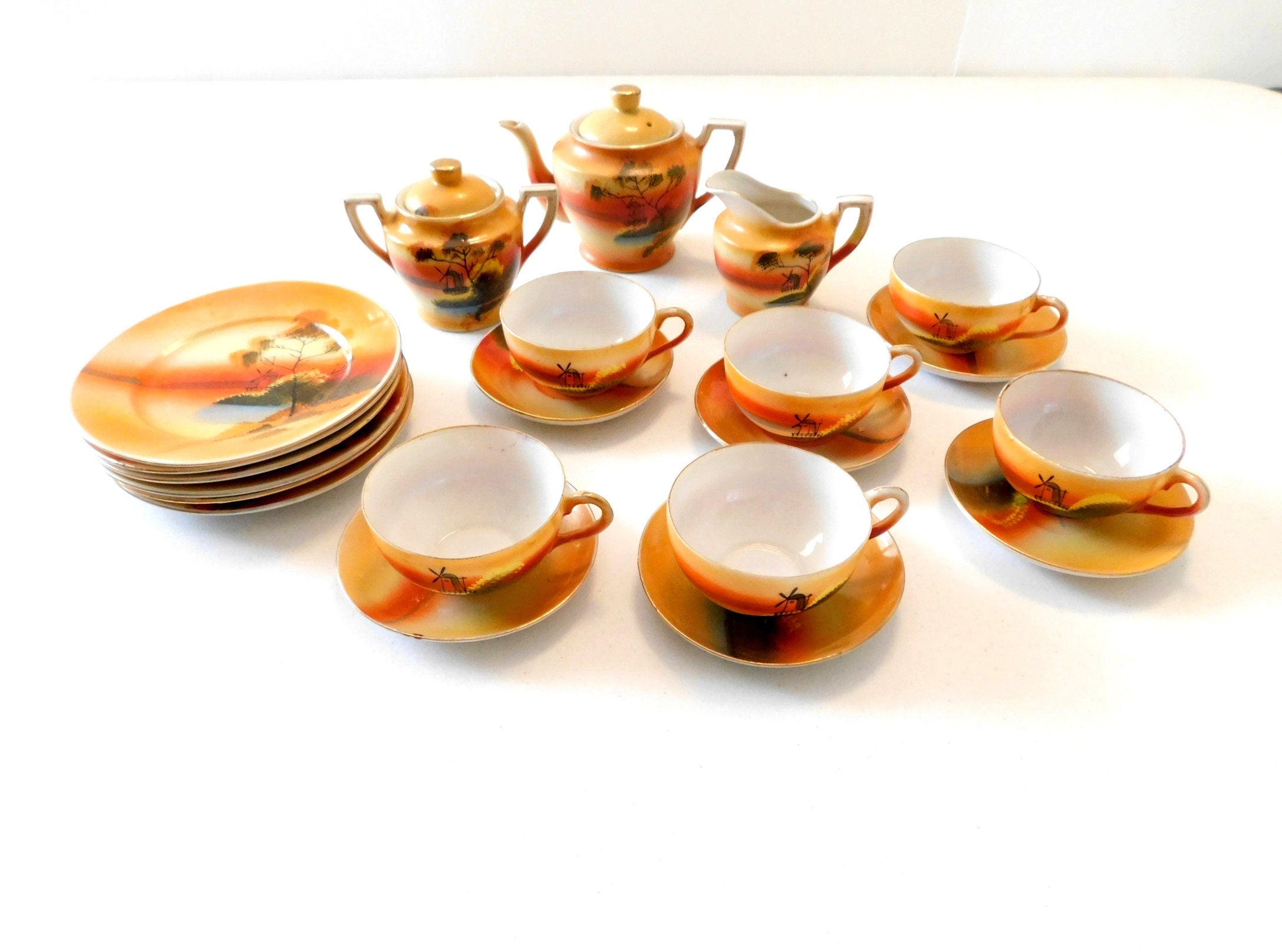 23 pc. Japanese Hand Painted Windmill Tea Set Service For 6 Etsy