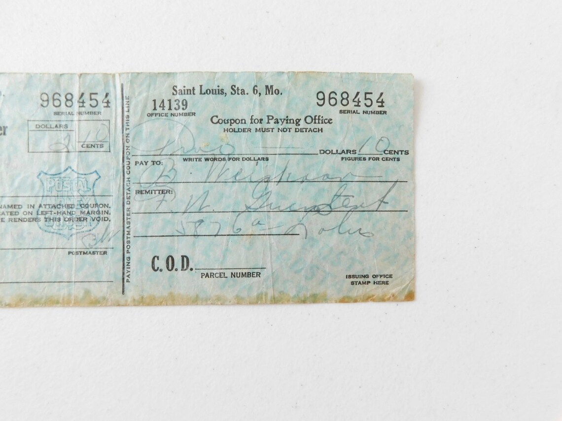 1946 U.S. Postal Money Order Not Cashed Etsy