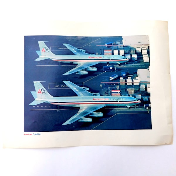 American Airlines Full Color Lithograph of Two Freight Aircraft Vintage