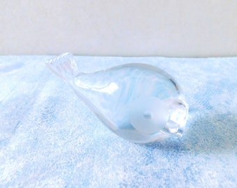 Small Clear Crystal Glass Puffer Fish or Blowfish Figurine, 3.5 inches Scandinavian Style Minimalist Modern Paperweight