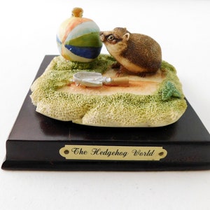 Hedgehog in a Garden Patch “The Hedgehog World” on Resin on a Wooden Base